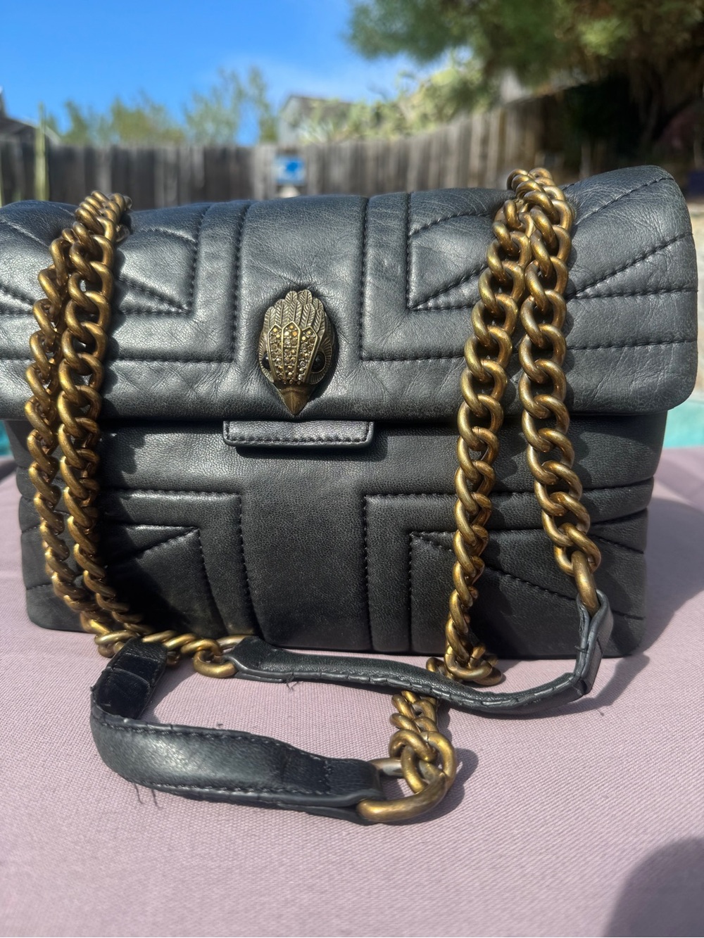 Kurt Geiger London Black Leather Large Kensington Crossbody / Shoulder Bag